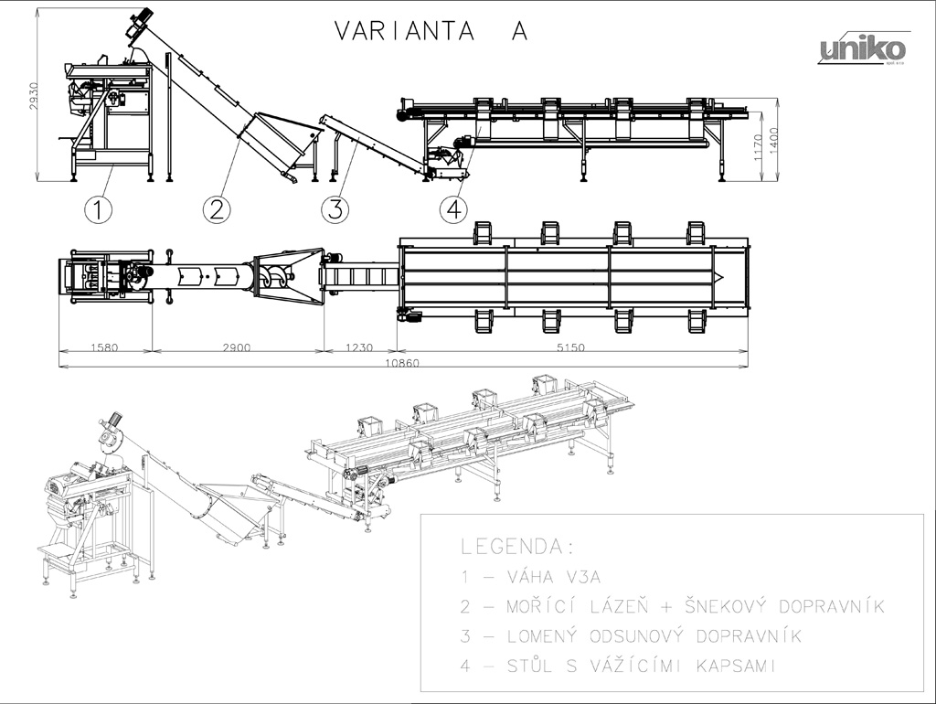 Rozměrový nákres — Lineární automatická váha V7A-3
